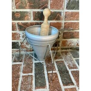 Vintage Cone Fruit Tomato Press Aluminum Pestle Sieve Strainer